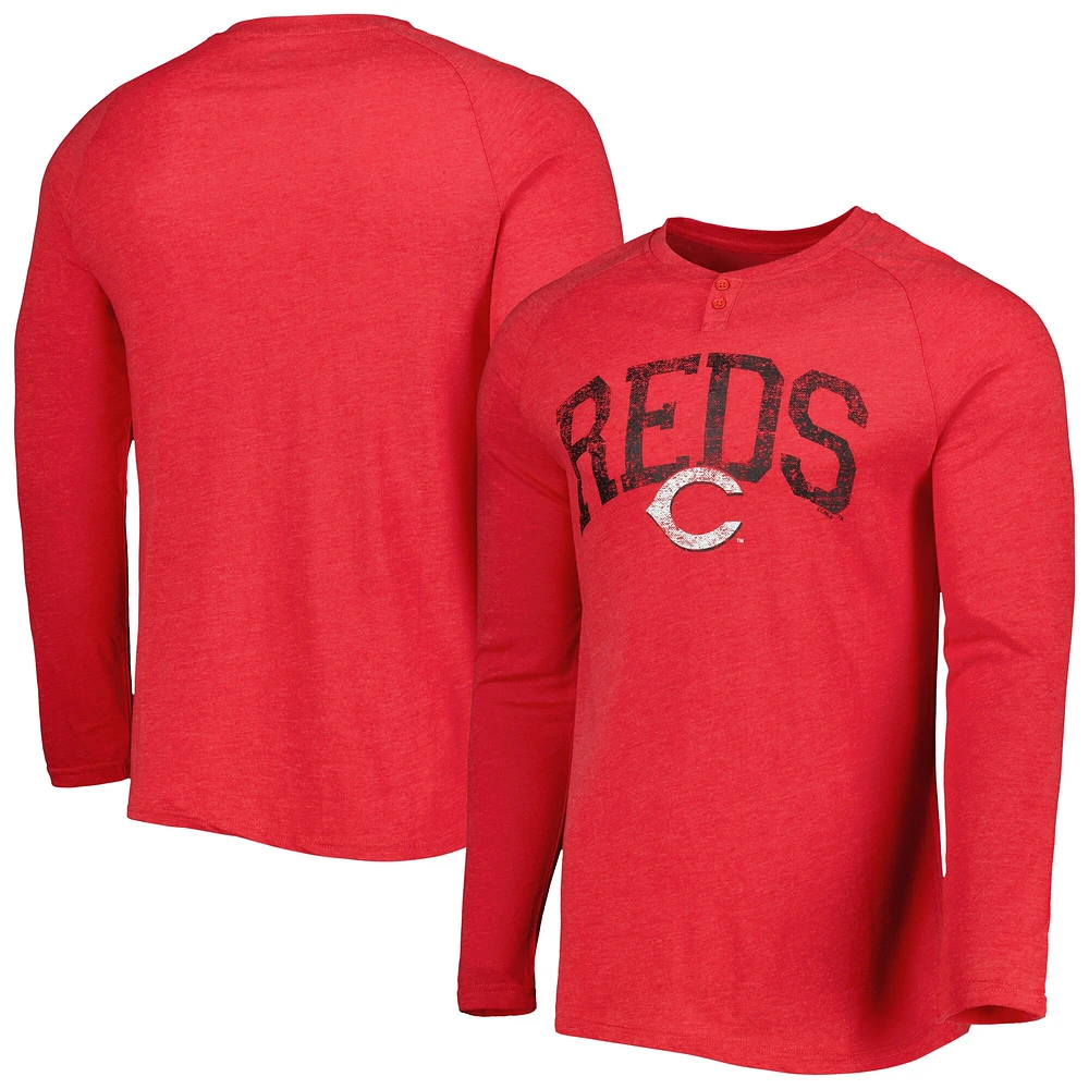 Men's Concepts Sport Heather Red Cincinnati Reds Inertia Raglan Long Sleeve Henley T-Shirt