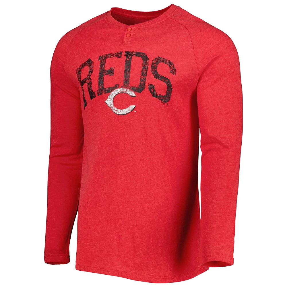 Men's Concepts Sport Heather Red Cincinnati Reds Inertia Raglan Long Sleeve Henley T-Shirt