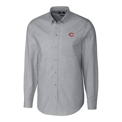 Cincinnati Reds Cutter & Buck Big Tall Stretch Oxford Long Sleeve Button-Down Shirt - Charcoal