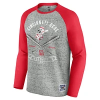T-shirt de baseball à manches longues raglan pour homme, collection Darius Rucker par Fanatics, gris chiné, des Reds Cincinnati
