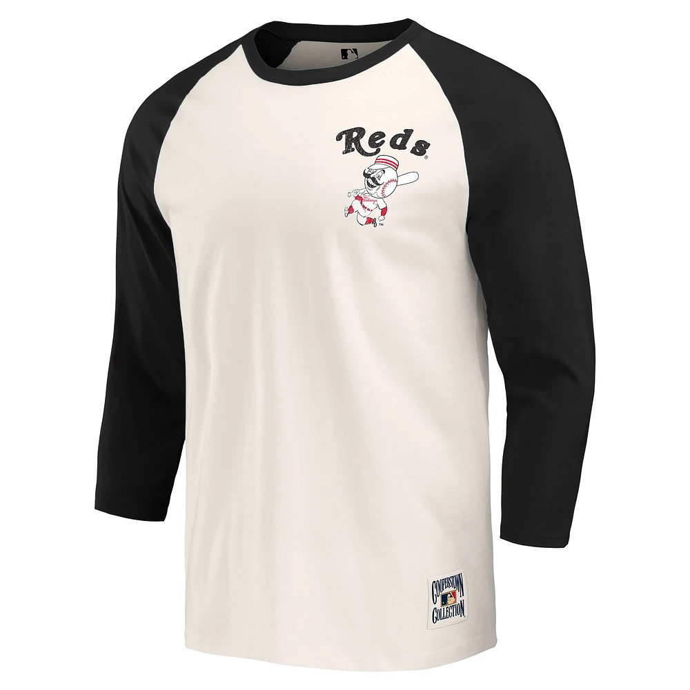 T-shirt à manches 3/4 raglan pour homme de la Collection Darius Rucker Fanatics, noir/blanc, Cincinnati Reds, Cooperstown