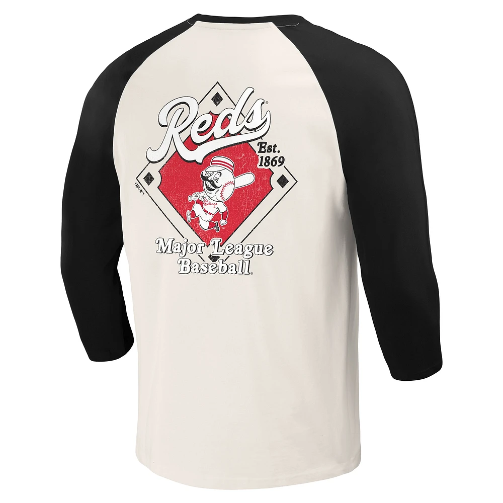 T-shirt à manches 3/4 raglan pour homme de la Collection Darius Rucker Fanatics, noir/blanc, Cincinnati Reds, Cooperstown