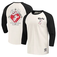 T-shirt à manches 3/4 raglan pour homme de la Collection Darius Rucker Fanatics, noir/blanc, Cincinnati Reds, Cooperstown