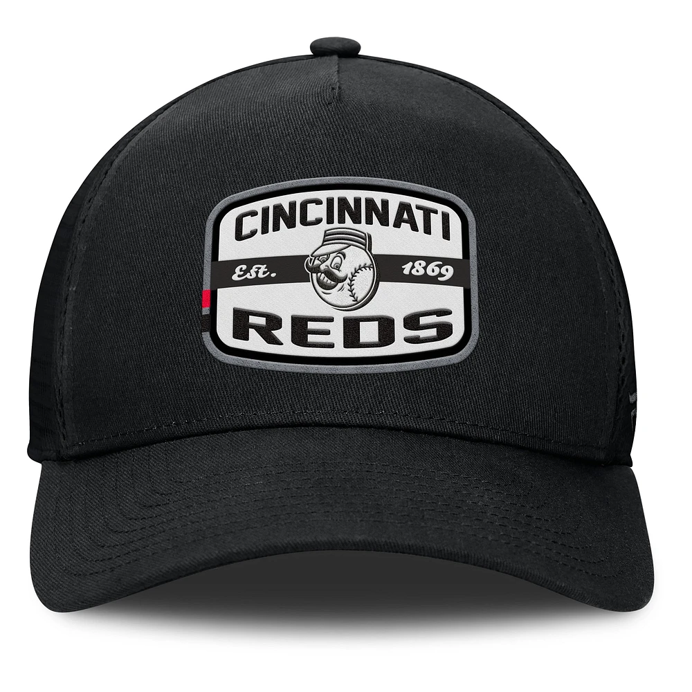 Men's Fanatics Black Cincinnati Reds Team Patch A-Frame Trucker Snapback Hat