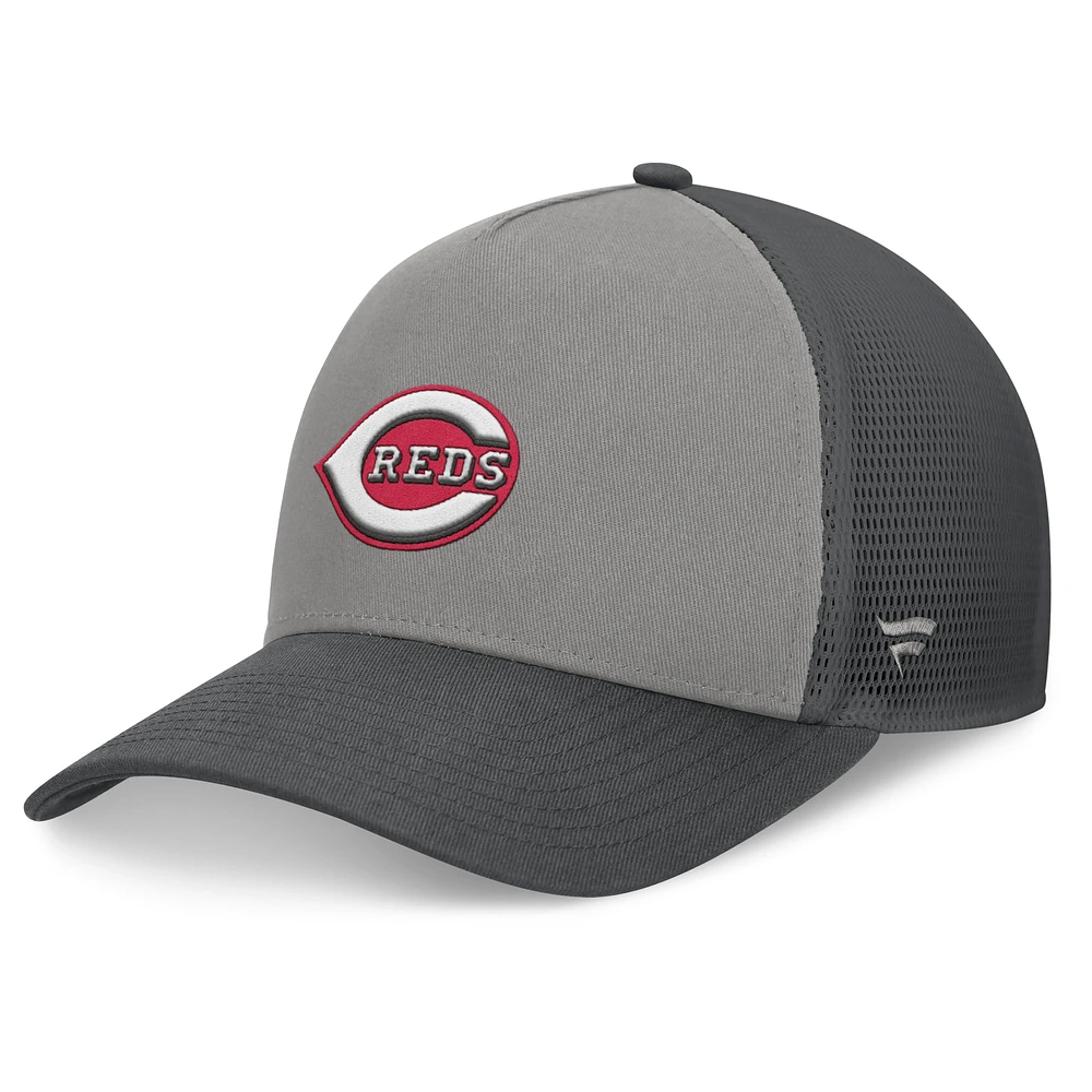 Men's Fanatics Gray/Graphite Cincinnati Reds A-Frame Trucker Adjustable Hat