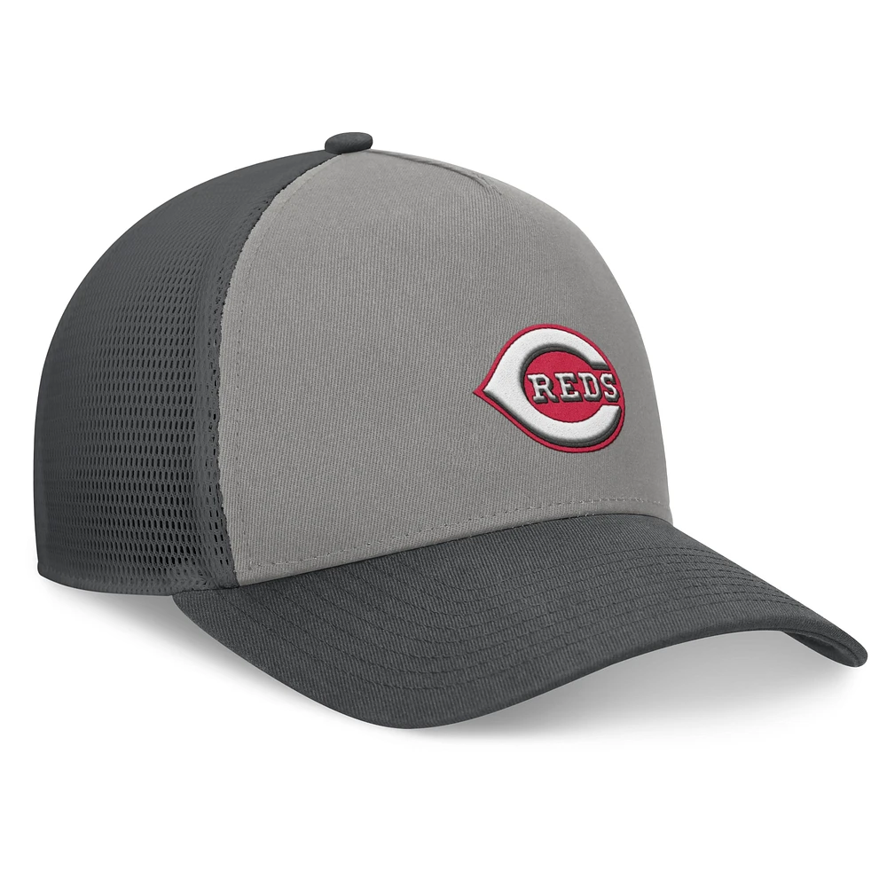 Men's Fanatics Gray/Graphite Cincinnati Reds A-Frame Trucker Adjustable Hat