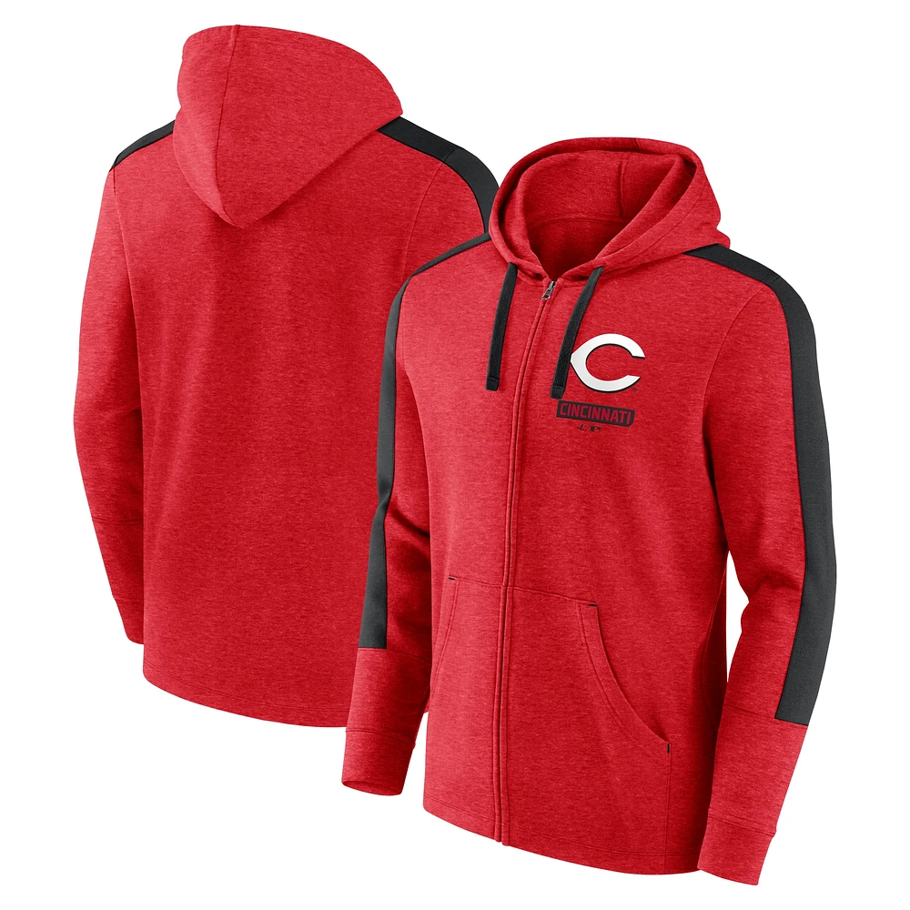 Men's Fanatics Heather Red Cincinnati Reds Gains Fleece Full-Zip Hoodie