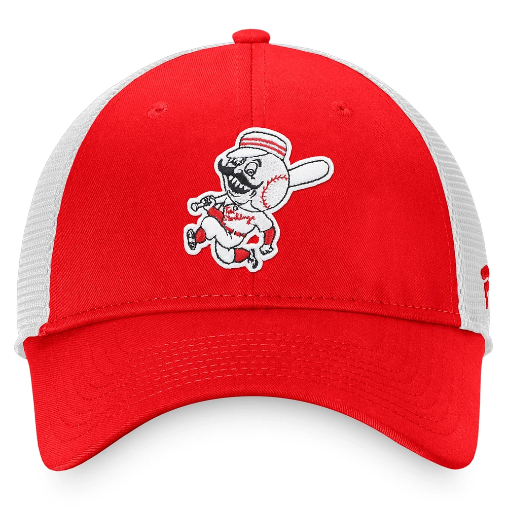 Men's Fanatics Red/White Cincinnati Reds Cooperstown Collection Core Trucker Snapback Hat