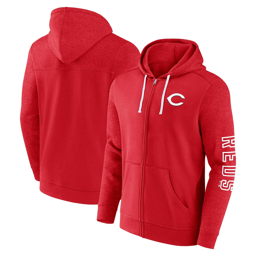 Sweat à capuche léger entièrement zippé Fanatics Red Cincinnati Reds Offensive Line Up pour hommes