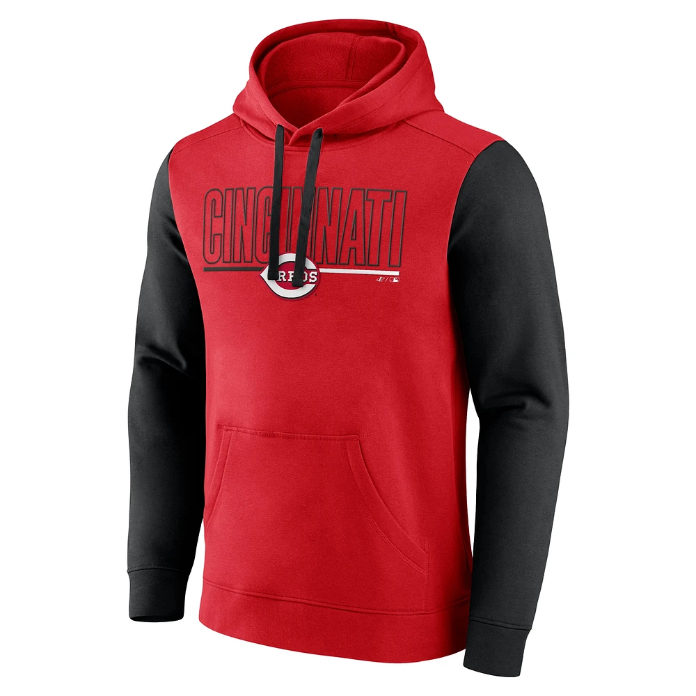 Men's Fanatics Red Cincinnati Reds Outline Fleece Pullover Hoodie