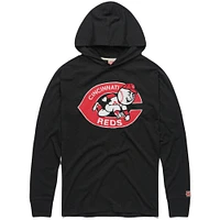 Sweat à capuche léger noir Homage Cincinnati Reds, mélange tri-couche et raglan pour homme