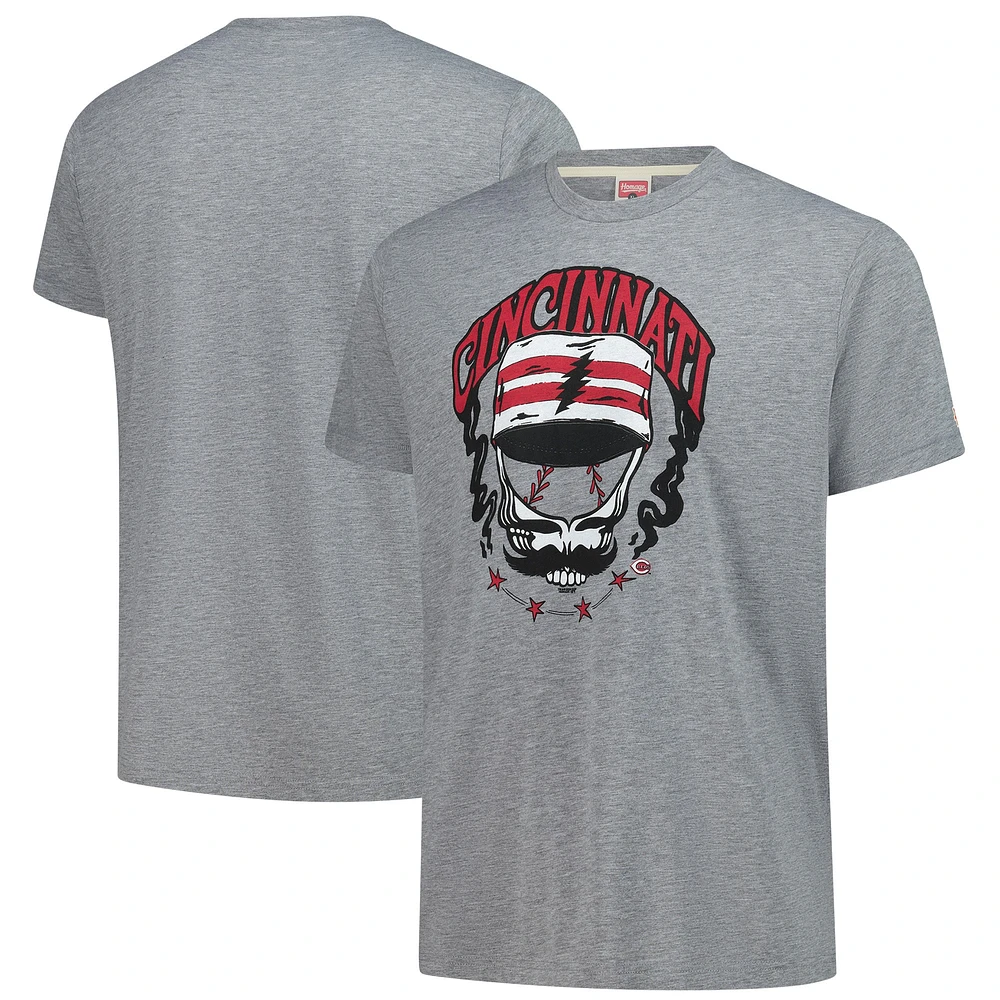 T-shirt gris hommage pour homme Grateful Dead Tri-Blend des Cincinnati Reds