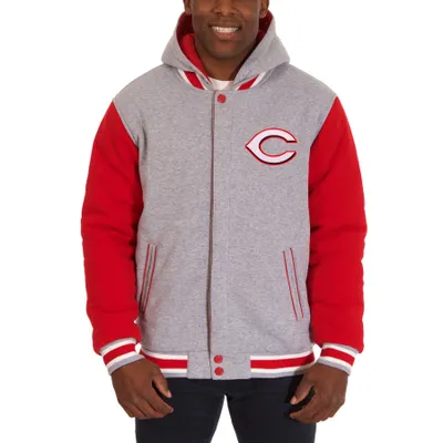 Cincinnati Reds JH Design Reversible Fleece Full Snap Hoodie - Gray