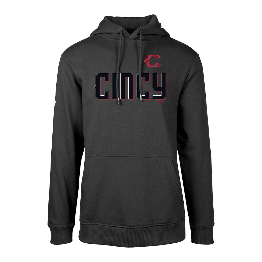 Men's Levelwear Black Cincinnati Reds City Connect Podium Core Logo Pullover Hoodie