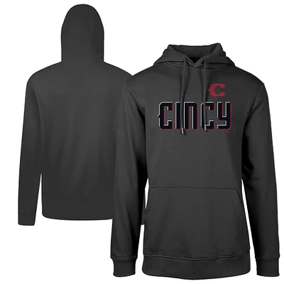 Men's Levelwear Black Cincinnati Reds City Connect Podium Core Logo Pullover Hoodie