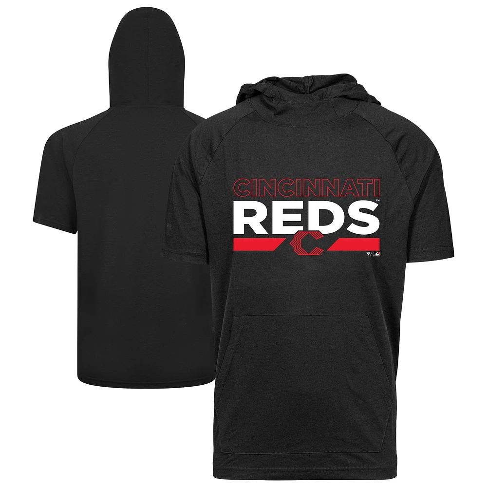 Men's Levelwear Black Cincinnati Reds City Connect Relay No Hitter Short Sleeve Hoodie T-Shirt