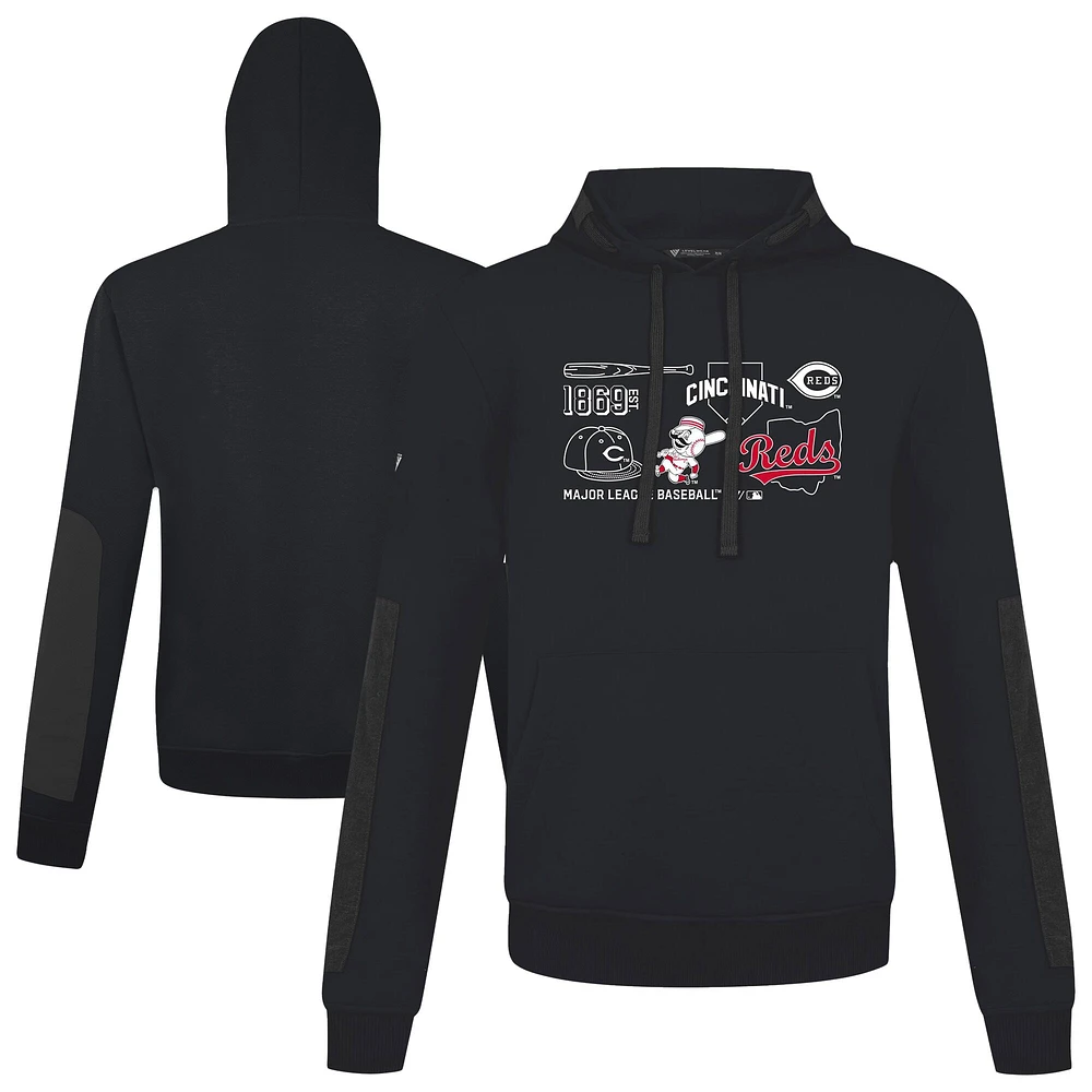 Men's Levelwear  Black Cincinnati Reds Cooperstown Collection Bombay Campaign Pullover Hoodie