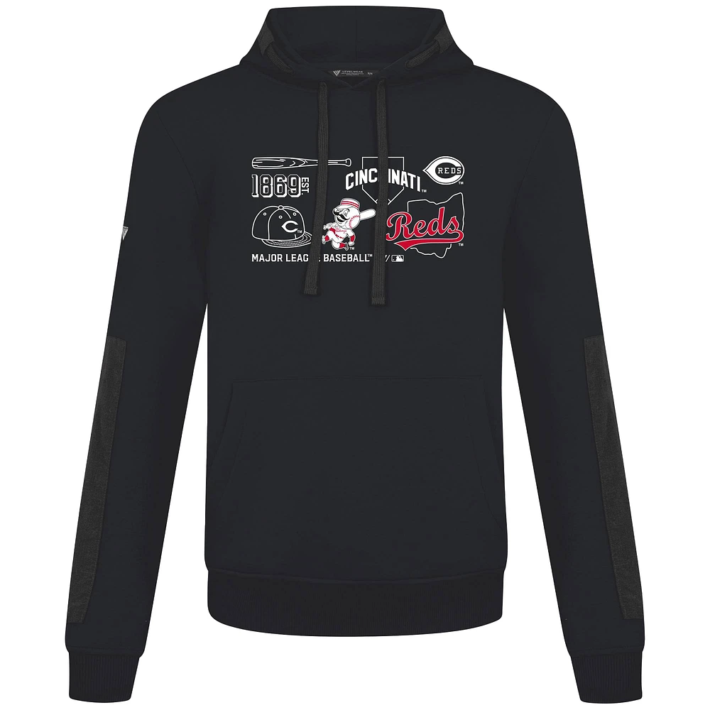 Men's Levelwear  Black Cincinnati Reds Cooperstown Collection Bombay Campaign Pullover Hoodie