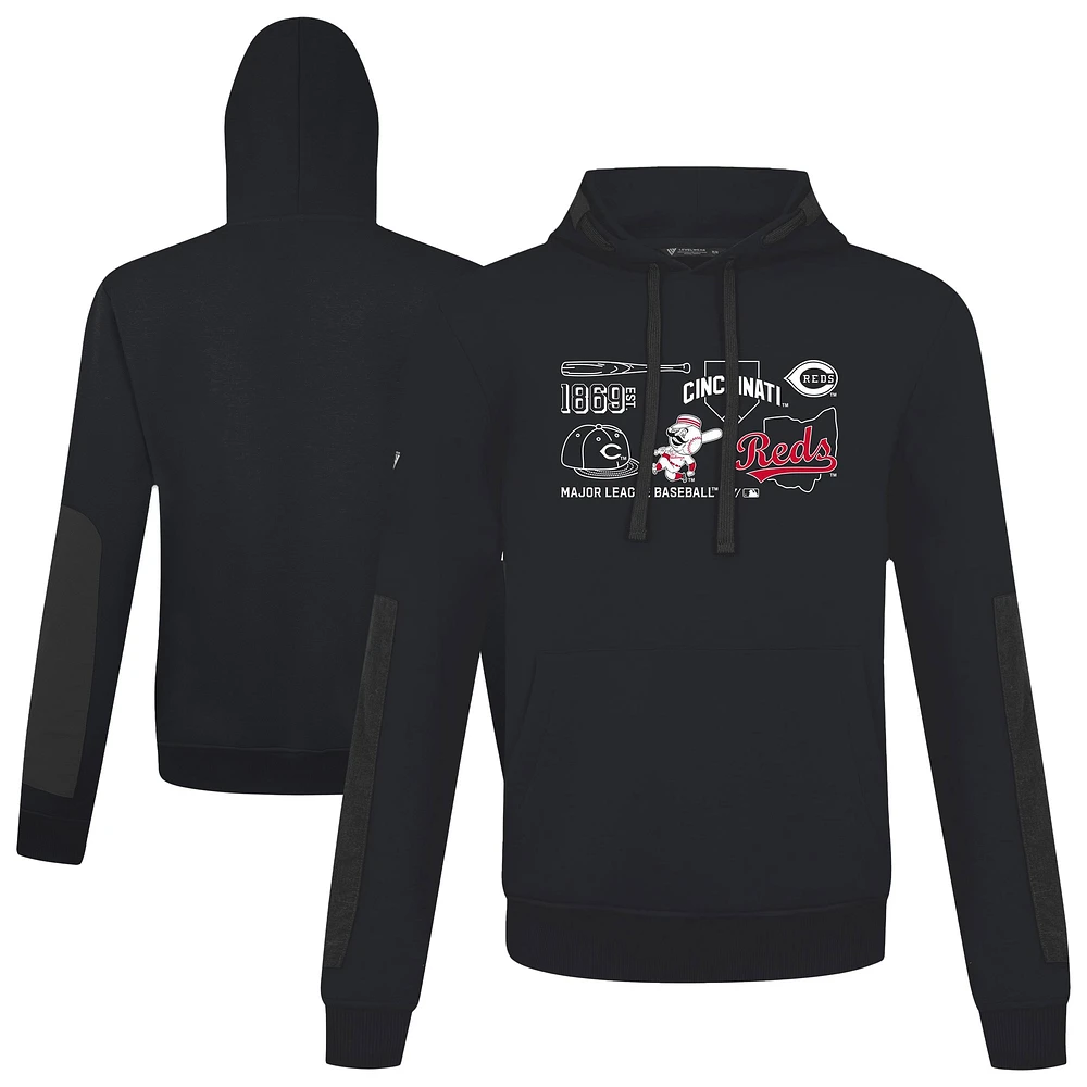 Men's Levelwear Black Cincinnati Reds Cooperstown Collection Bombay Campaign Pullover Hoodie