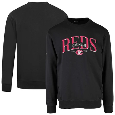 Men's Levelwear Black Cincinnati Reds Cooperstown Collection Zane Vintage Pullover Sweatshirt