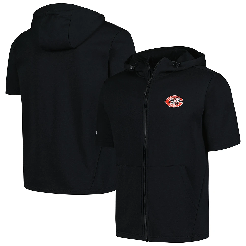 Men's Levelwear Black Cincinnati Reds Recruit Short Sleeve Full-Zip Hoodie