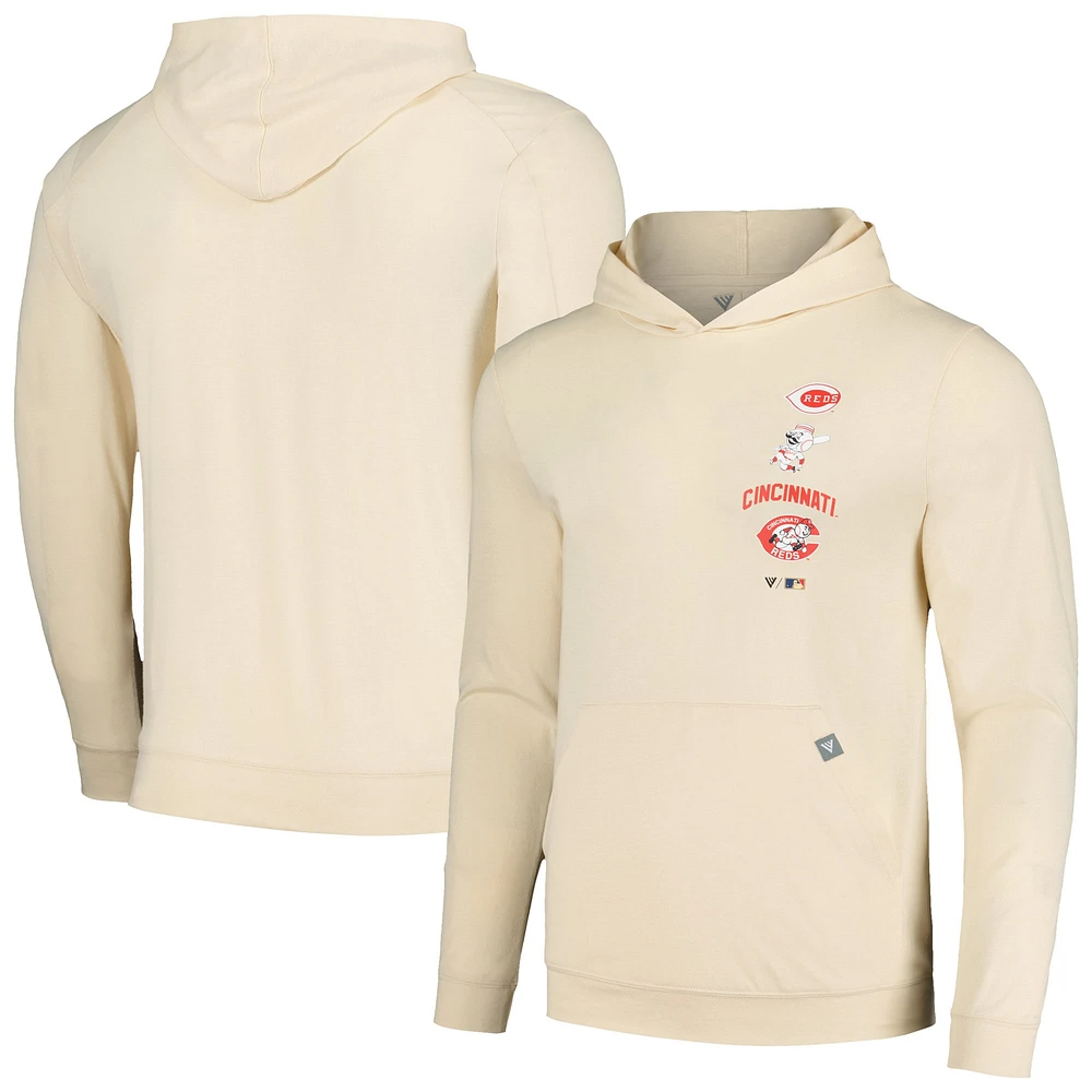 Men's Levelwear Cream Cincinnati Reds Base Line Pullover Hoodie