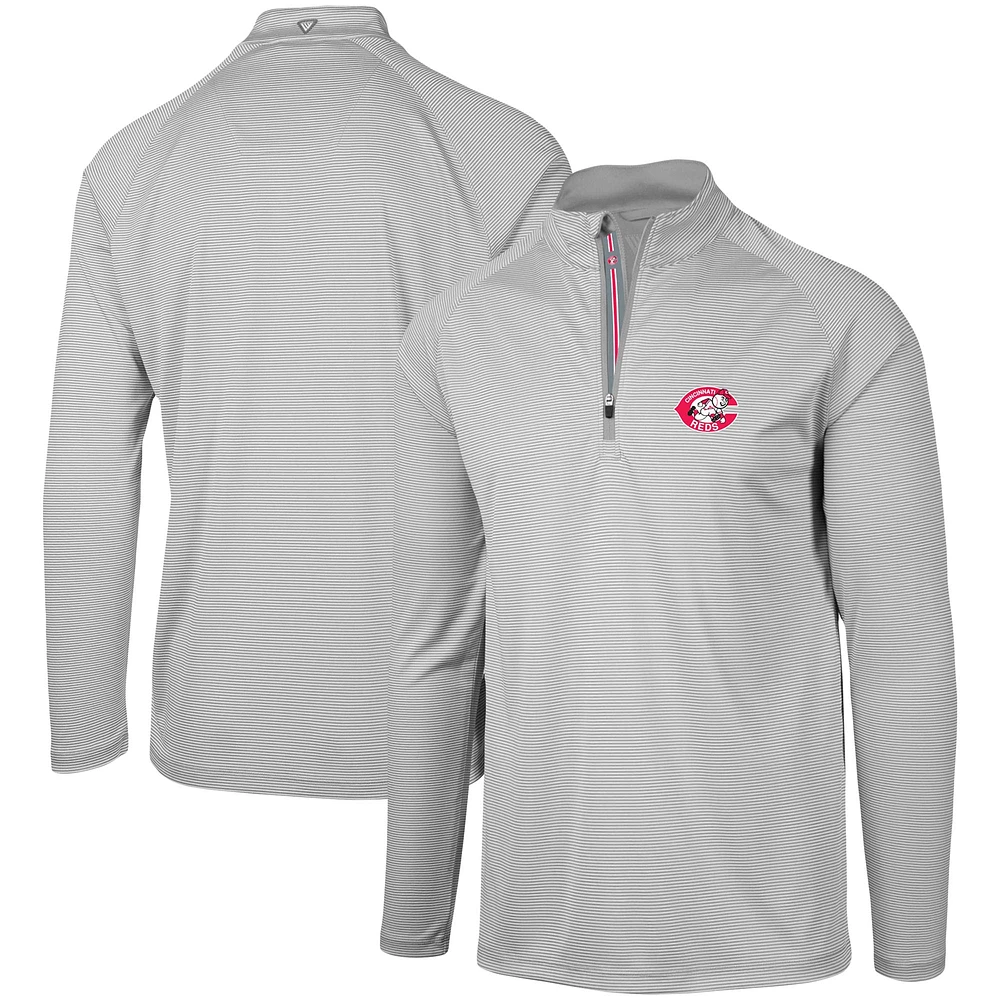 Veste grise Levelwear pour homme Cincinnati Reds Orion Historic Logo Raglan Quarter-Zip