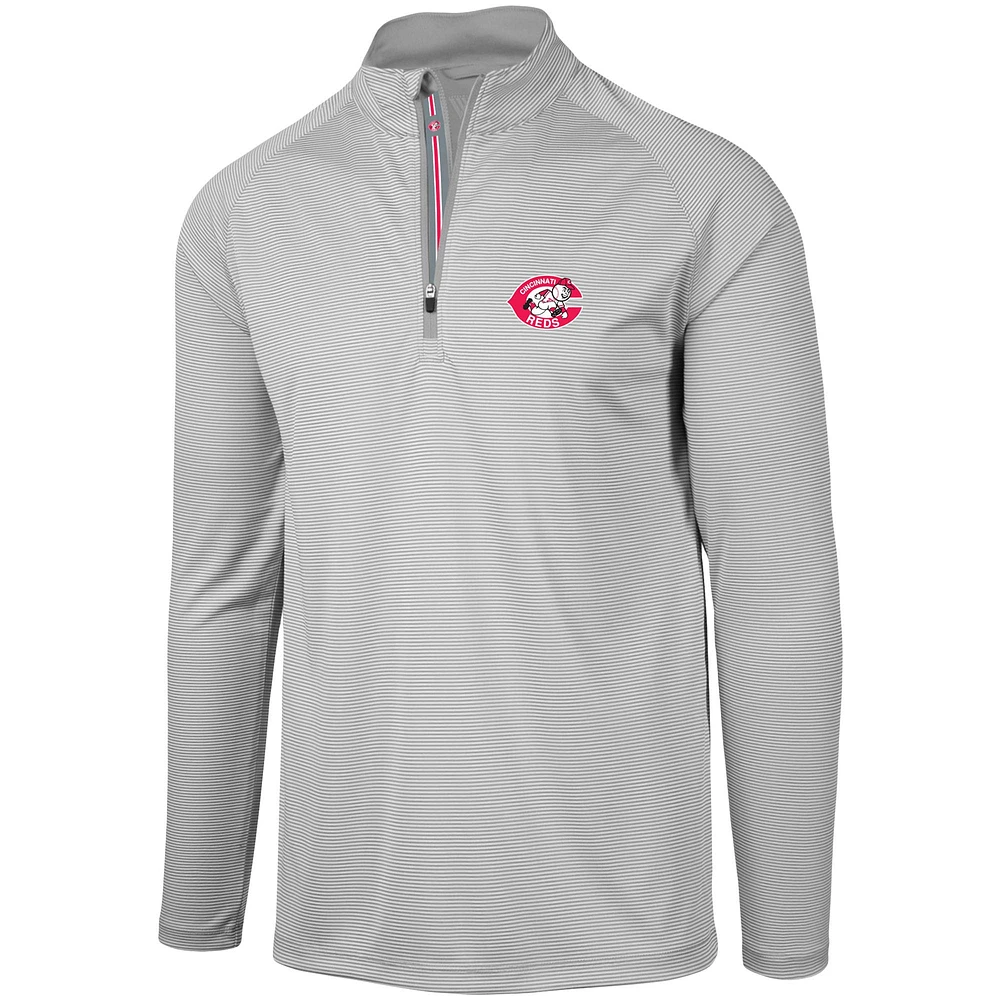 Veste grise Levelwear pour homme Cincinnati Reds Orion Historic Logo Raglan Quarter-Zip