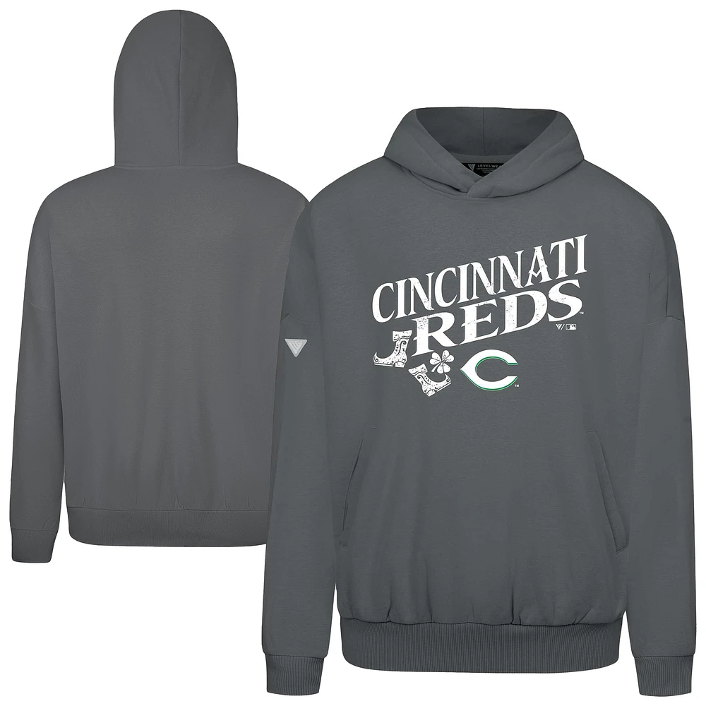 Men's Levelwear  Gray Cincinnati Reds St. Patrick's Day Pullover Hoodie
