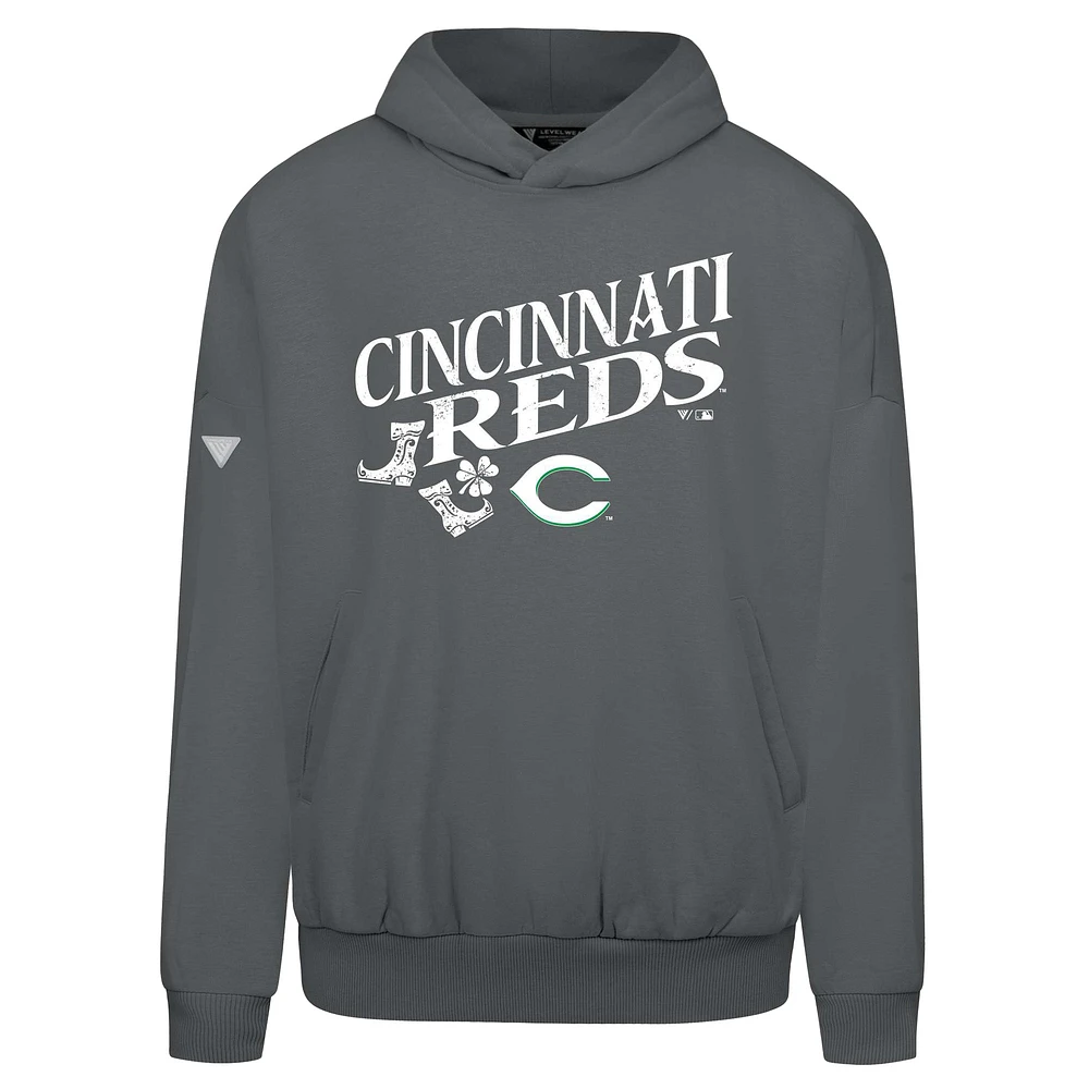 Men's Levelwear  Gray Cincinnati Reds St. Patrick's Day Pullover Hoodie