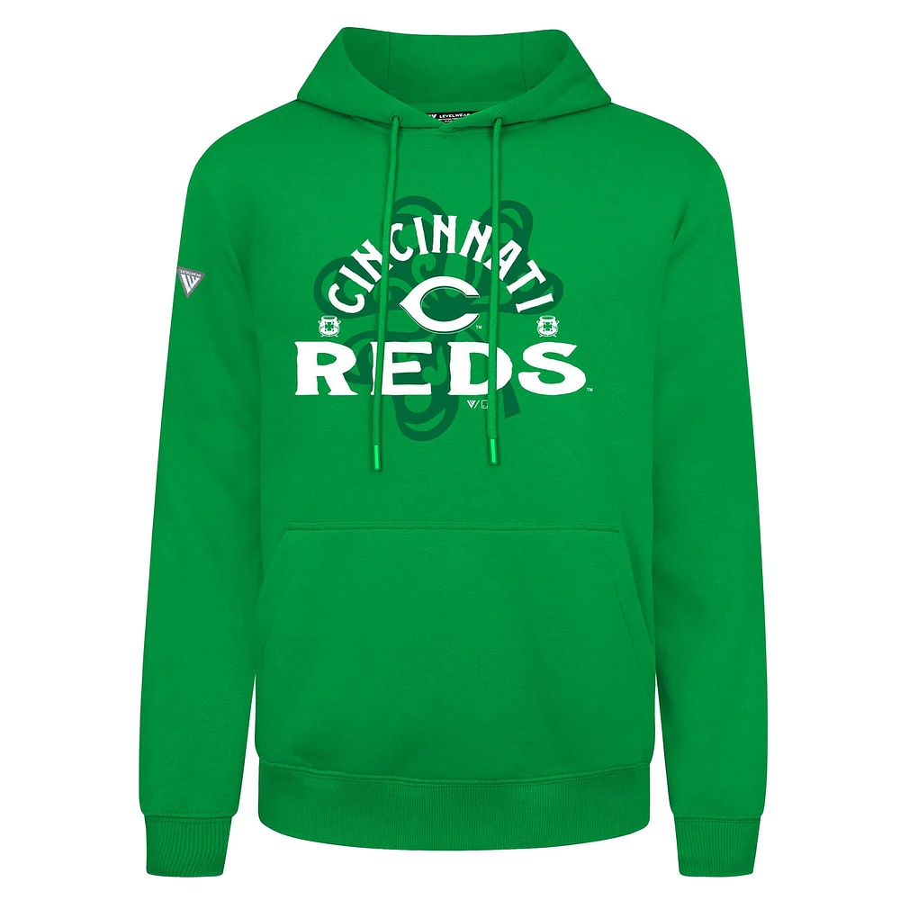 Men's Levelwear  Green Cincinnati Reds St. Patrick's Day Podium Shamrock Pullover Hoodie