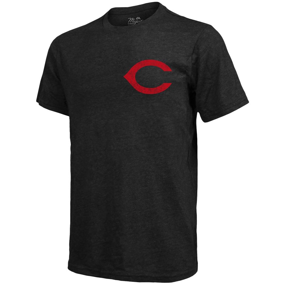 Men's Majestic Threads Black Cincinnati Reds Throwback Logo Tri-Blend T-Shirt