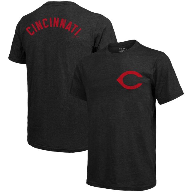 Majestic Threads - T-shirt noir à trois mélanges avec logo rétro des Cincinnati Reds pour homme