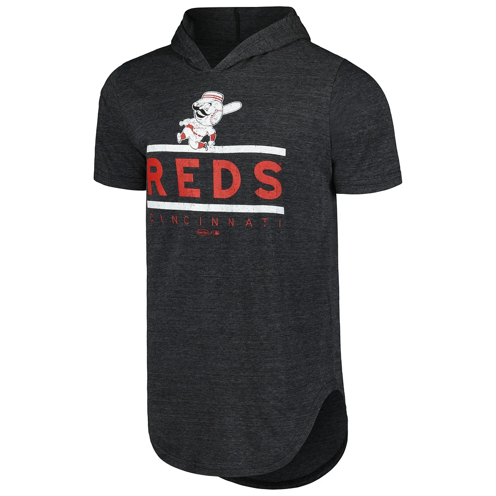 Men's Majestic Threads Black Cincinnati Reds Tri-Blend Hoodie T-Shirt