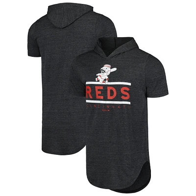 Men's Majestic Threads Black Cincinnati Reds Tri-Blend Hoodie T-Shirt