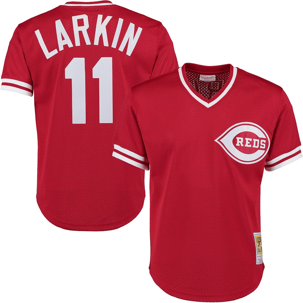 Hommes Mitchell & Ness Barry Larkin Rouge Cincinnati Reds Fashion Collection Cooperstown Maillot d'entraînement au bâton en maille