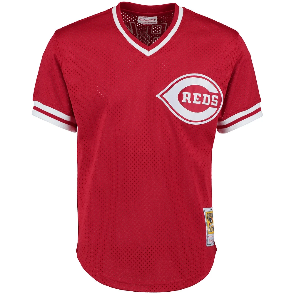 Hommes Mitchell & Ness Barry Larkin Rouge Cincinnati Reds Fashion Collection Cooperstown Maillot d'entraînement au bâton en maille