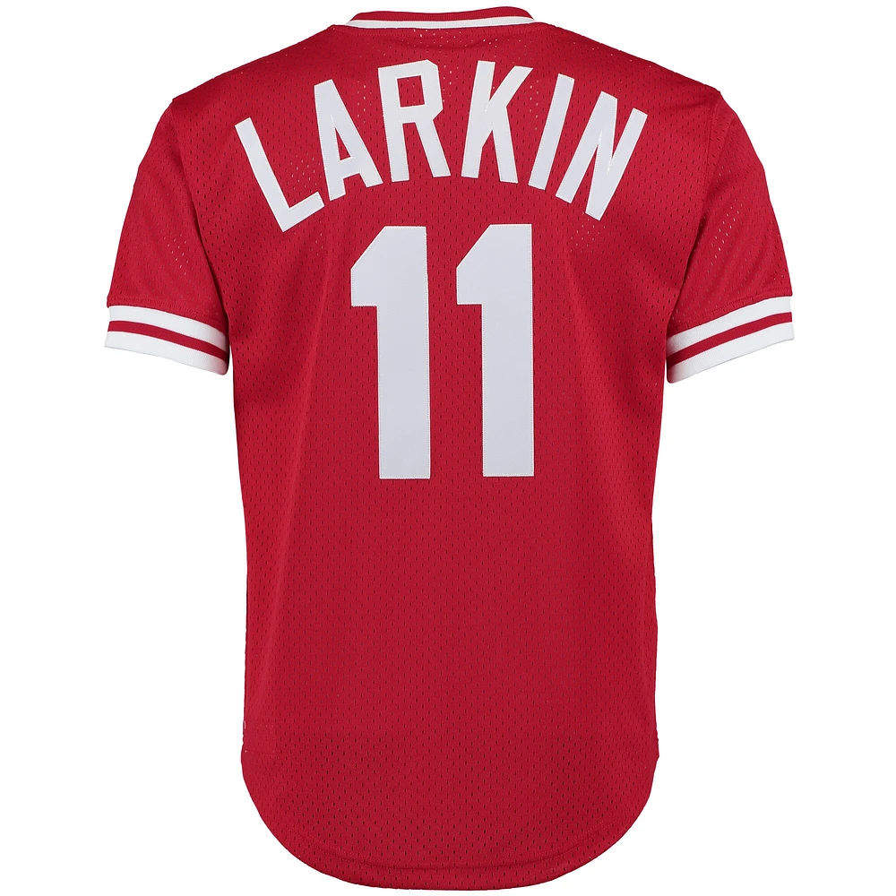 Hommes Mitchell & Ness Barry Larkin Rouge Cincinnati Reds Fashion Collection Cooperstown Maillot d'entraînement au bâton en maille