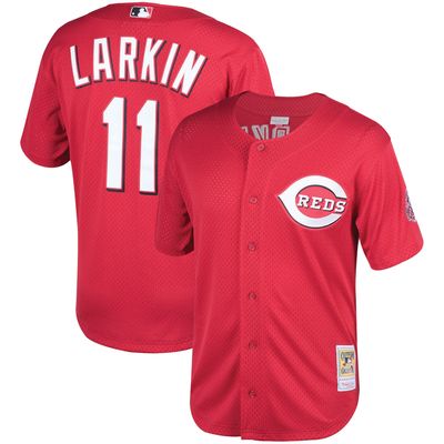 Men's Mitchell & Ness Barry Larkin Red Cincinnati Throwback Reds Cooperstown Mesh Batting Practice Jersey