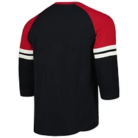 Men's Mitchell & Ness Black Cincinnati Reds Cooperstown Collection Legendary Raglan Slub Henley Three-Quarter Sleeve T-Shirt