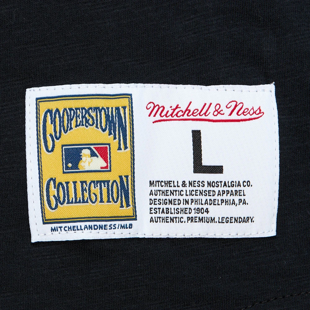 Men's Mitchell & Ness Black Cincinnati Reds Cooperstown Collection Legendary Raglan Slub Henley Three-Quarter Sleeve T-Shirt