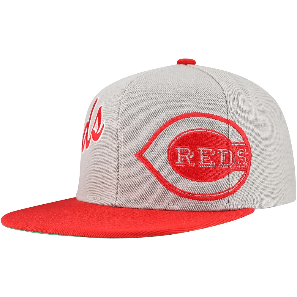 Casquette Snapback à panneau Knock Out des Cincinnati Reds gris Mitchell & Ness pour hommes