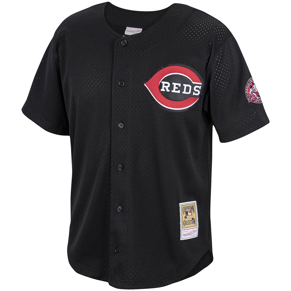 Mitchell & Ness pour homme Ken Griffey Jr. Black Cincinnati Reds Cooperstown Collection Mesh Batting Practice Button-Up Jersey