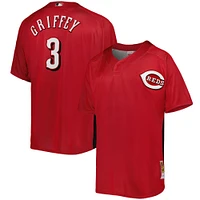 Mitchell & Ness pour homme Ken Griffey Jr. Rouge Cincinnati Reds Cooperstown Collection Maillot boutonné en maille entraînement au bâton