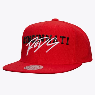 Casquette Snapback rouge avec étiquette de l'équipe des Cincinnati Reds Mitchell & Ness pour hommes