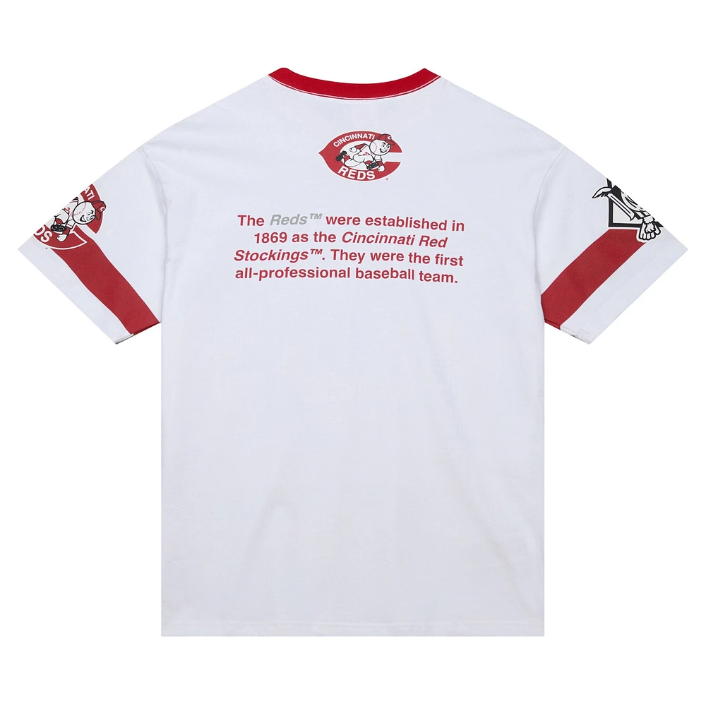 Men's Mitchell & Ness White Cincinnati Reds Cooperstown Collection Team Origins Premium T-Shirt