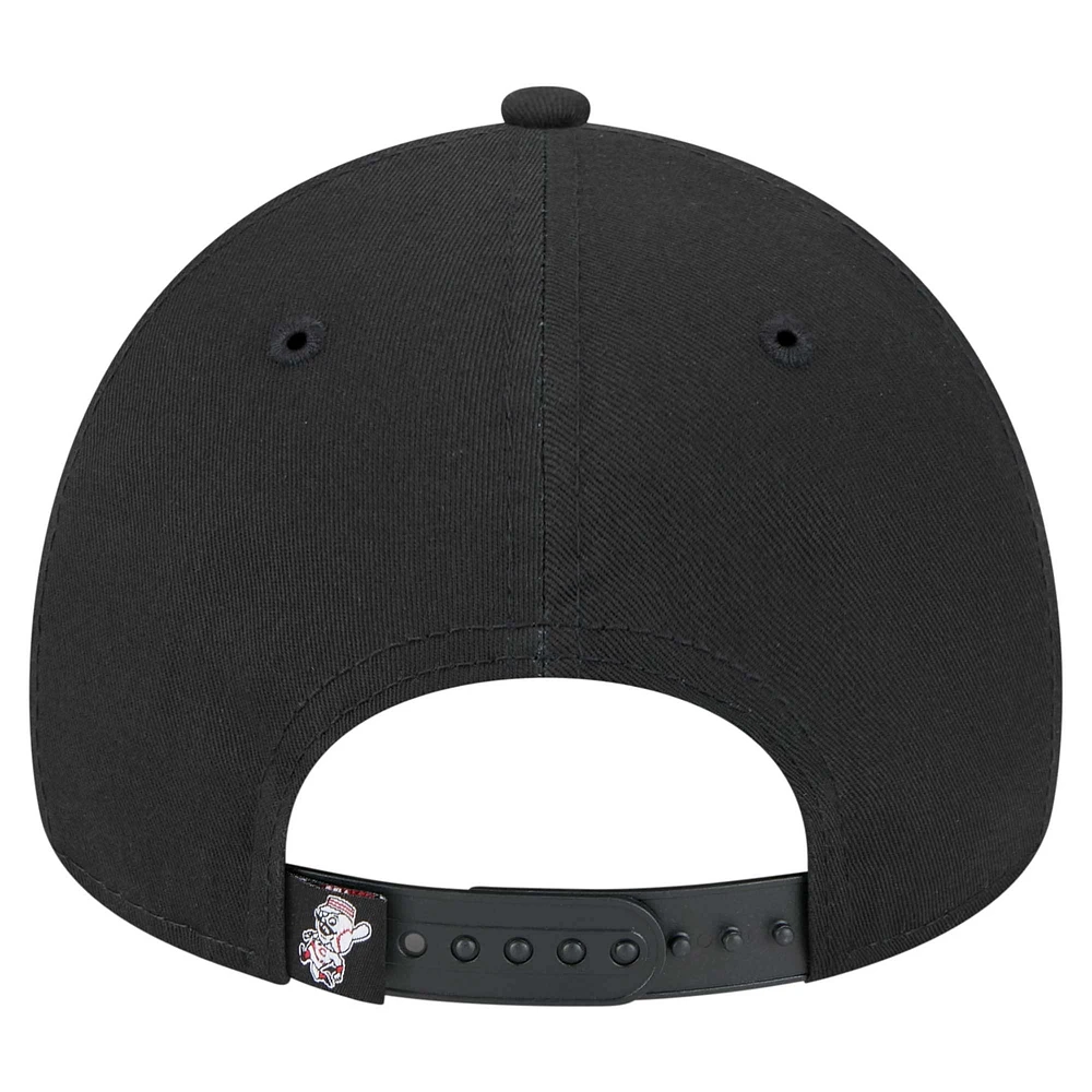 Casquette ajustable New Era 9FORTY A-Frame noire pour homme des Cincinnati Reds