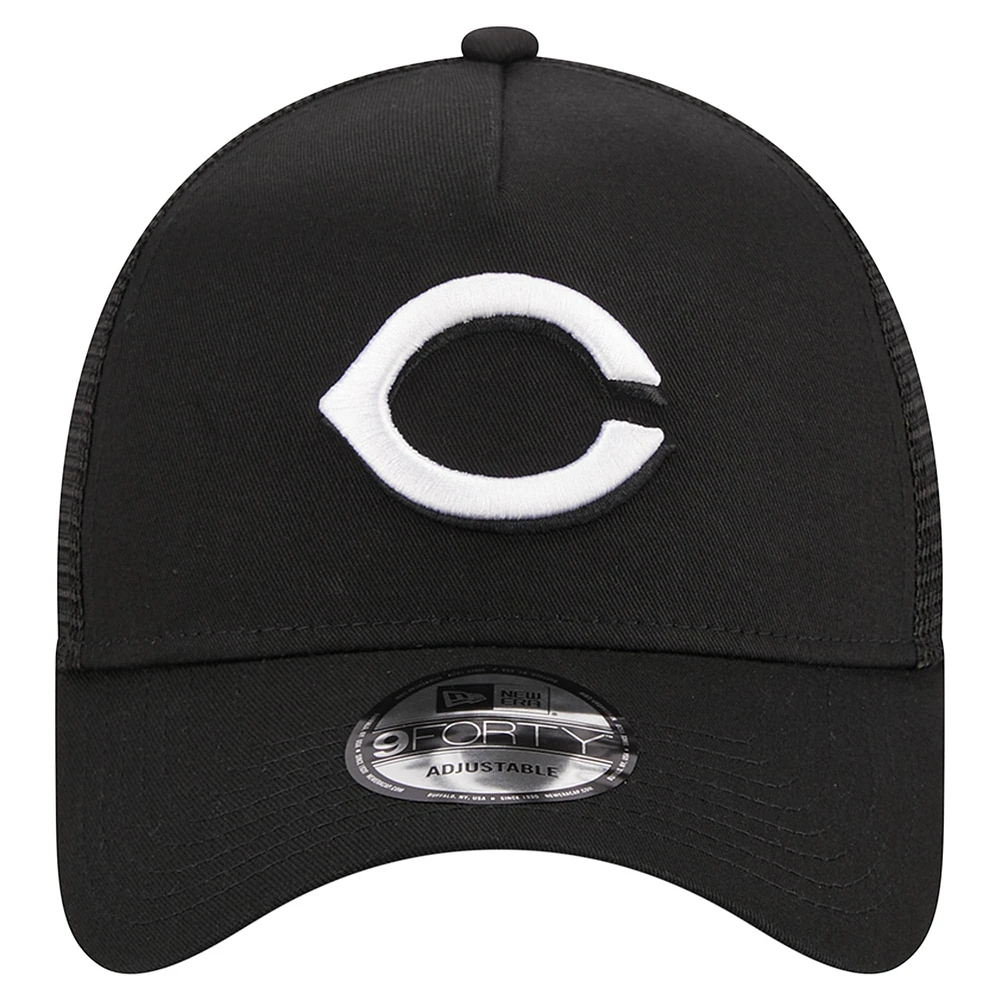 Men's New Era Black Cincinnati Reds A-Frame 9FORTY Trucker Adjustable Hat