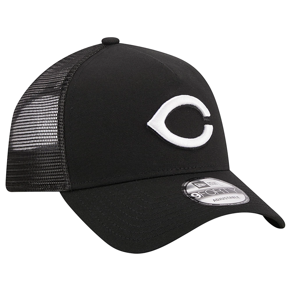 Men's New Era Black Cincinnati Reds A-Frame 9FORTY Trucker Adjustable Hat