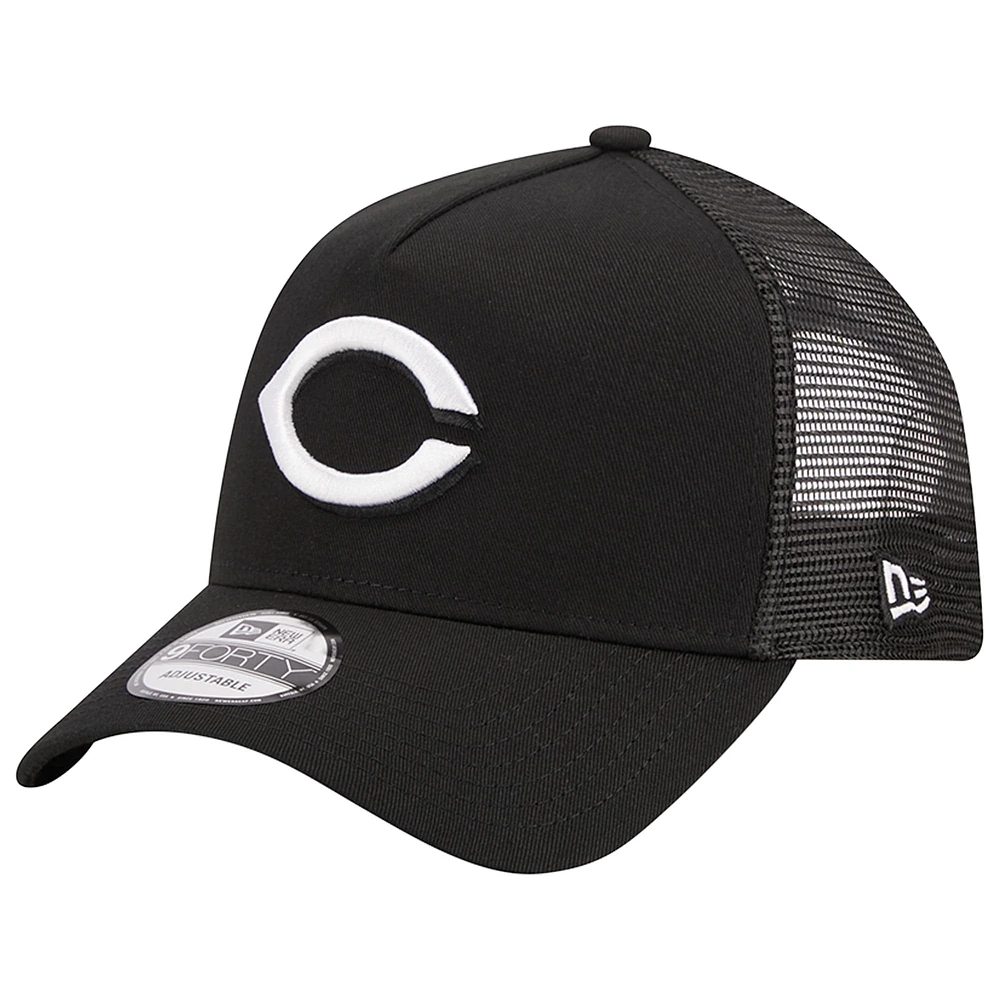 Men's New Era Black Cincinnati Reds A-Frame 9FORTY Trucker Adjustable Hat